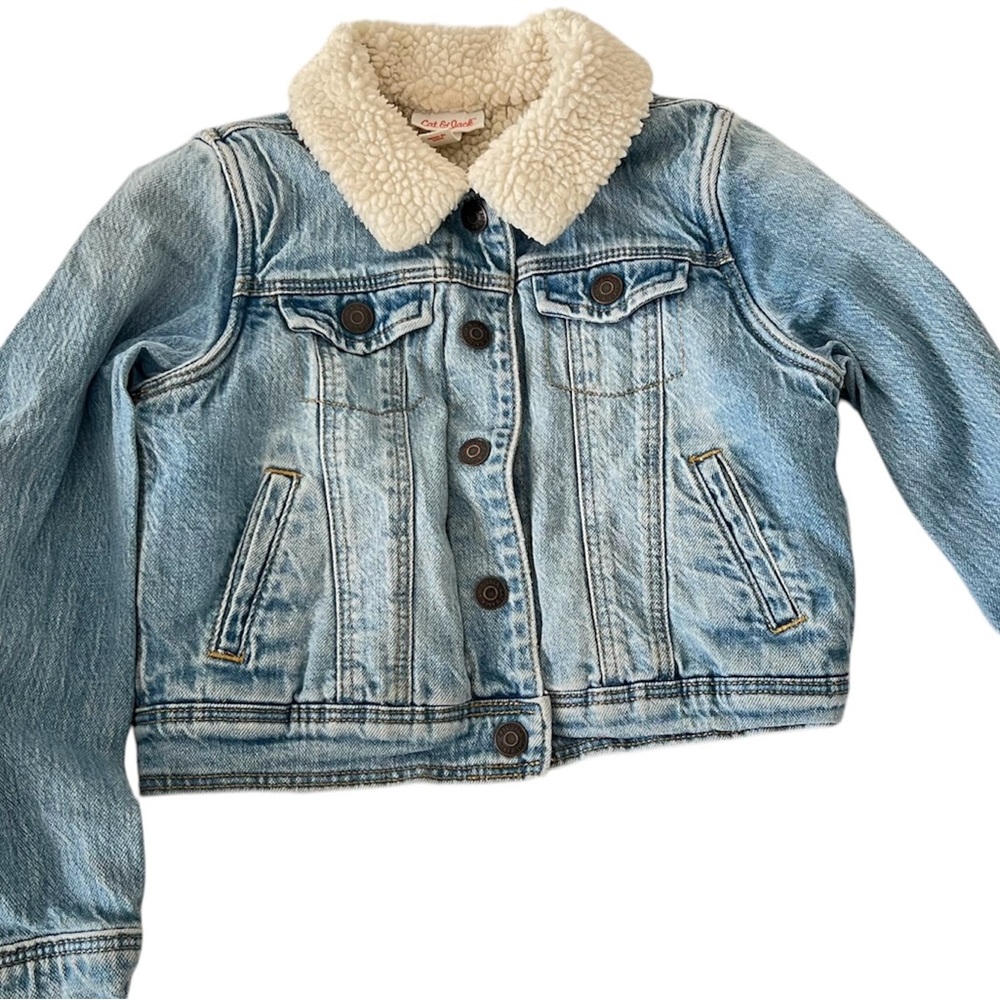 Cat & Jack Blue Cream Jean Jacket with Sherpa Collar